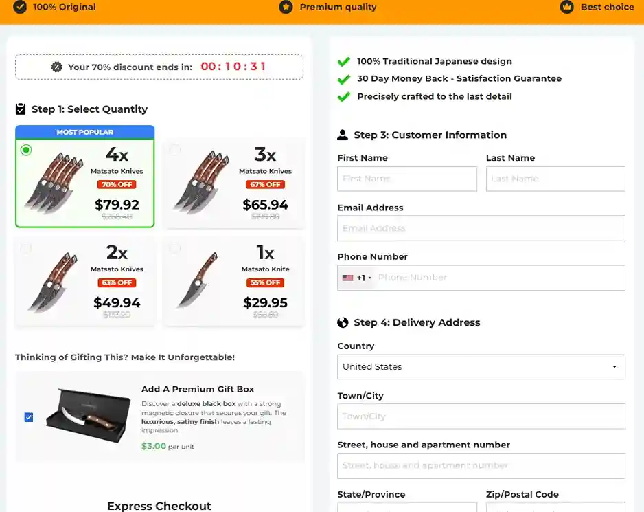 Matsato Secure Checkout USA — Official Santoku Knife Order